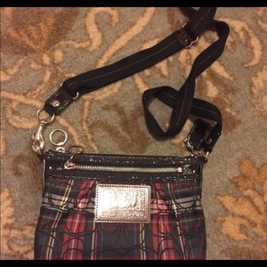 Coach Poppy Plaid Crossbody Bag in Black/Red